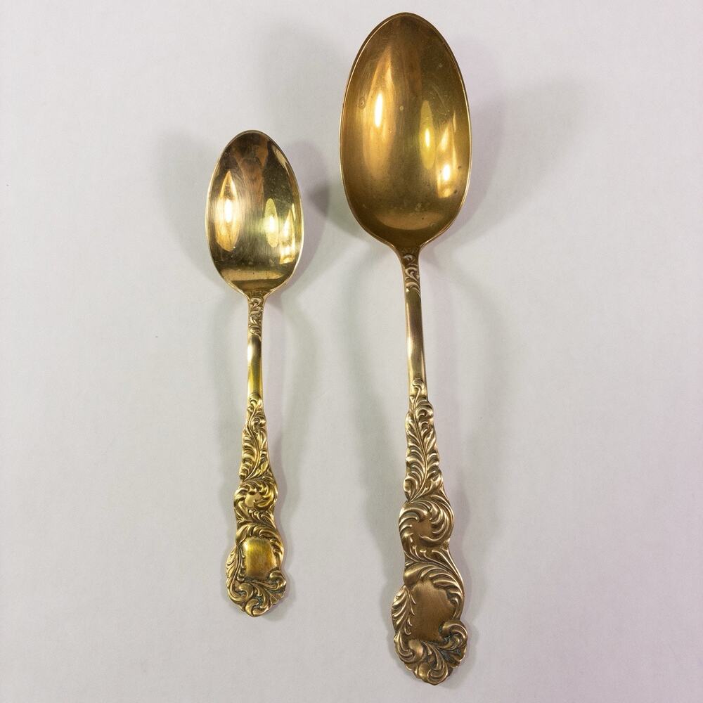Set of 2 Antique Waldo HE Rialto Bronze Spoons Gold Tone Bronzeware